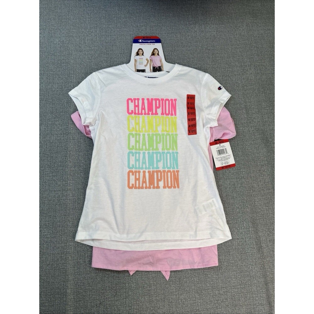 Champion Child Girl's 2-Pack Short Sleeve Tee Shirt Fitted Youth M 10/12
